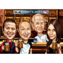 Grupp i bar färgad karikatyr