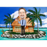 Tropische Immobilienmakler-Cartoon-Zeichnung