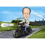 Person on Motorcycle Retirement Gift Caricature