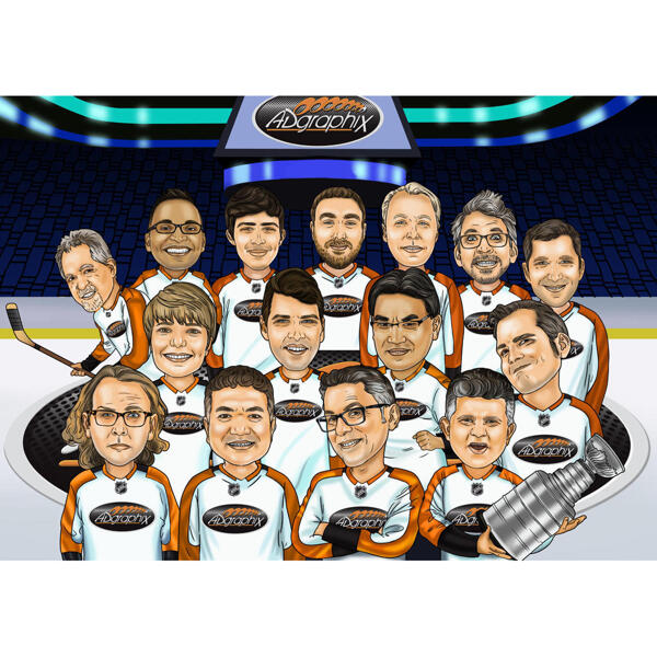 Caricature de groupe d'équipe de hockey