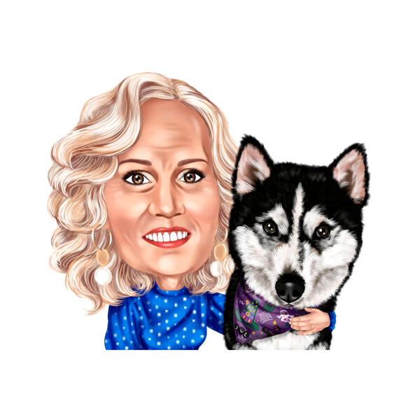 Карикатура владельца домашнего животного в цветном цифровом стиле, нарисованная по фотографиям