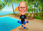 Custom Full Body Caricature with Pool Background