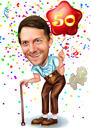 Funny Happy Birthday Person Caricature Holding Number