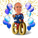 Superheldenkarikatuurportret voor een 60e verjaardag