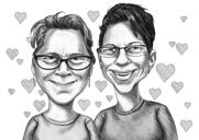 كاريكاتير رومانسي للزوجين المثليين بالأبيض والأسود