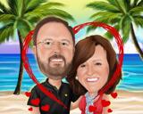 Caricatura de casal de praia a partir de fotos
