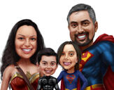 Unglaubliche Familien-Superhelden-Karikatur im Farbstil von Fotos