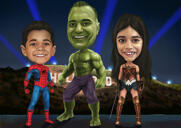 Büyük Kafalar Küçük Bedenler Aile Süper Kahramanları Fotoğraflardan Karikatür