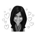 Tüdruku koomiksikujuline portree mustvalges stiilis südametaustaga