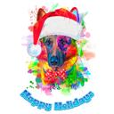 Xmas Dog Cartoon Portrait in Watercolor Style