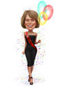 Hand-Drawn Full-Body Birthday Cartoon from Photo - Perfect Custom Gift for Her