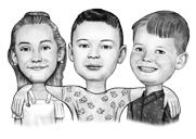 Kid Caricature Drawing from Photo in Black and White Style