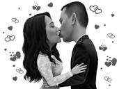 Cadou personalizat cu caricatură de cuplu de sărut, desenat manual din fotografii