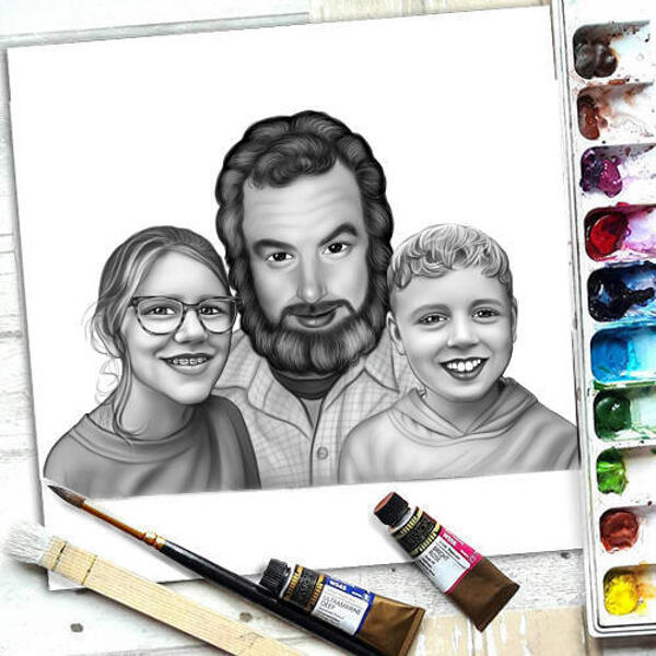 Portret de familie desenat manual din fotografii ca cadou de imprimare poster