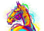 Portret de caricatură de cal din fotografii în stil acuarelă curcubeu neon