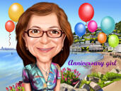 Custom Person Colored Caricature with Any City, Town or Village Background