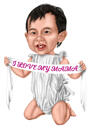 Legrační zveličená dětská karikatura v barevném stylu pro dárek k výročí 1. narozenin