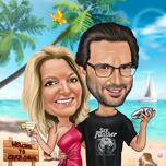 Caricatura de casal de férias a partir de fotos