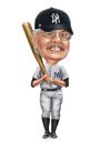 Baseball Caricature with Single Color Background