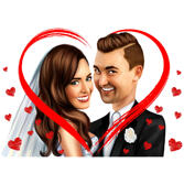 Wedding Couple Drawing in Colored Digital Style
