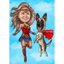 Superhero Caricature with Dog