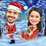 Santa Sleigh Couple Caricature for Christmas