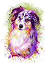 Australian Shepherd Aquarell Stil Karikatur Portrait von Photo