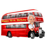 Autobusa vadītāja karikatūra dzimšanas dienas dāvanai krāsainā stilā no fotoattēla