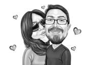 Beijo amoroso na bochecha desenho de casal em estilo preto e branco com fundo personalizado