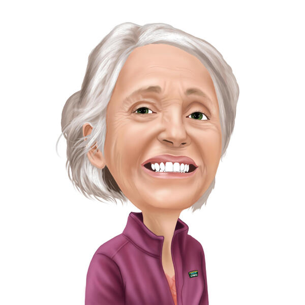 Özel Hediye için Fotoğraflardan Elle Çizilmiş Büyükanne Karikatür Portresi