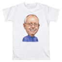 Vīrieša krāsaina karikatūra no fotogrāfijām uz T-krekla apdrukas