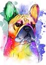 Regenboog aquarel Franse Bulldog portret van foto's
