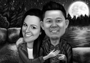 Лес любви - Карикатура пары в черно-белом стиле по фотографии