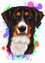 Bernese Mountain Dog Caricature Portrait in Natural Watercolor Style from Photo
