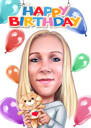 Tillykke med 25-års fødselsdagen - Person med kagekarikatur fra fotos