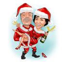 Christmas Couple Caricature with Champaigne