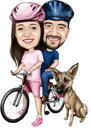 Couple with Bicycle Adventure Ride Caricature Portrait from Photo