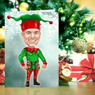 Custom Christmas Elf Caricature Drawing from Photo with Set of 10 Cards