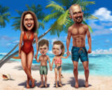 Familie på ferie karikatur