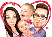 Family in Heart Caricature