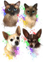 Akvarell husdjur porträtt i naturliga färger