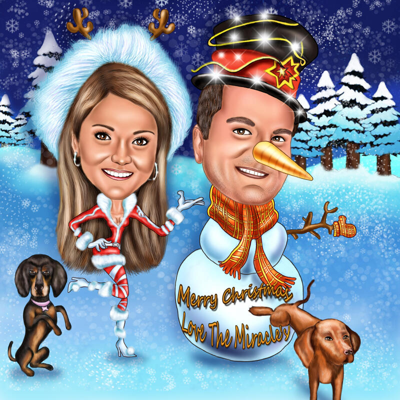 Funny Couple Christmas Caricature Card For Your Christmas Party