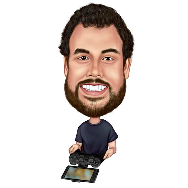 Person Tech Tester Caricature in Exaggerated Style on White Background