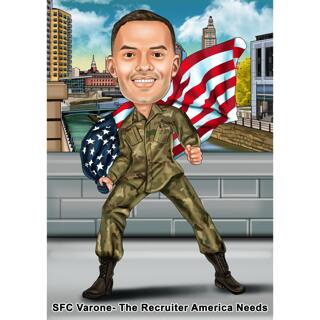 Military Caricature from Photos in Colored Style with Background