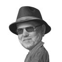 Карикатура "Человек в шляпе" в черно-белом стиле с личного фото