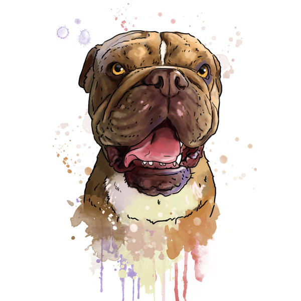 Watercolor Bulldog Portrait in Natural Coloring