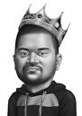 Person Wearing Royalty Crown Cartoon Portrait in Black and White Style