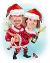 Christmas Couple Caricature with Champaigne