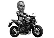 Hombre en moto - Caricatura de boceto dibujado a mano de fotos