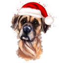 Watercolor Pet Portrait with Santa Hat